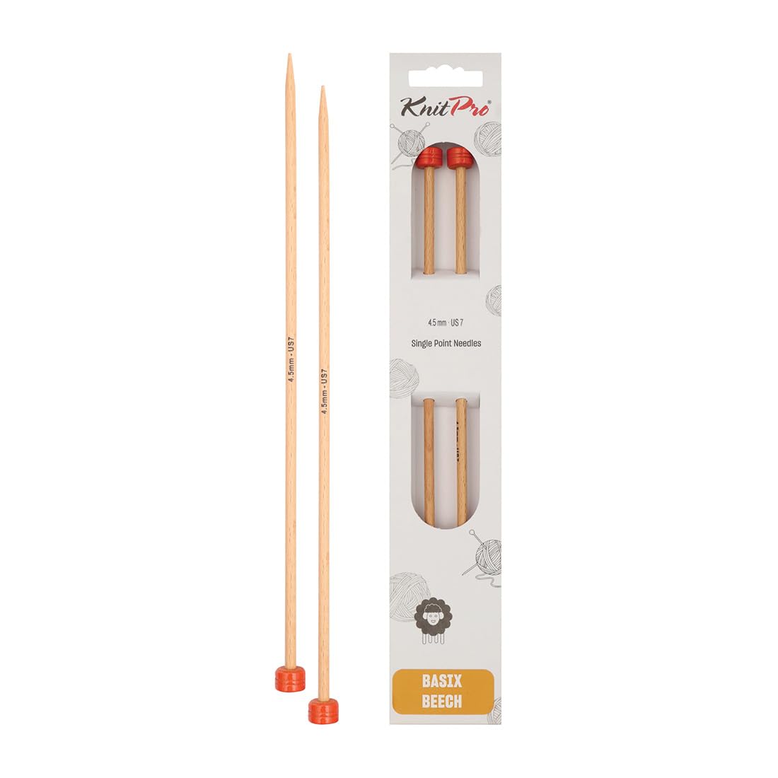 KnitPro Basix Beech Single Pointed Needles 10" (25cm) | 4.50mm — image 1
