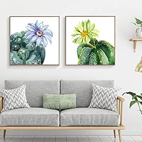 Floating Framed Canvas Wall Art for Living Room, Bedroom Green Plant Cactus Canvas Prints for Home Decoration Ready to Hang - 16"x16"x2 Panels