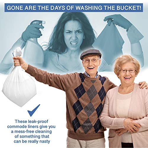 Commode Liners - 100 Strong Portable Commode Toilet Bags - Easy to Use Bedside Commode Liners - Bedside Toilet Potty Liners That Support Dignity of Seniors - No Buckets to Wash - NO Absorbent Pad