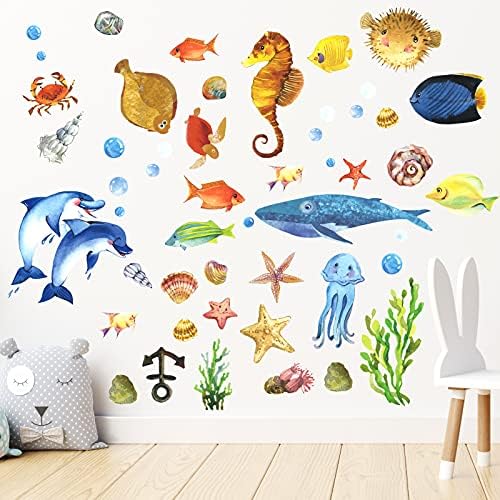 RUODON 160 Pieces Watercolor Ocean Creatures Wall Stickers Under The Sea Wall Decals Ocean