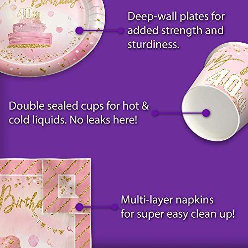 40th-Pink-and-Gold-Birthday-Party-Supplies-Set-Plates-Napkins-Cups-Tableware-Kit-for-16