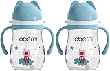 Oberni Baby Sippy Cup with Handle & Strap 270ml 9oz 2 Pack Blue