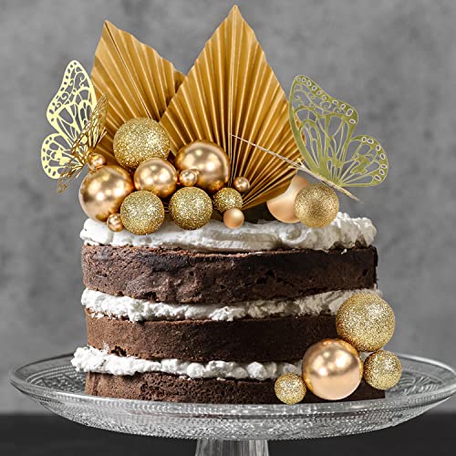 Set of 27 Balloon Ball Cake Decorations Glitter Gold Flower Palm Spring Summer Birthday Wedding Cake Art DIY Valued