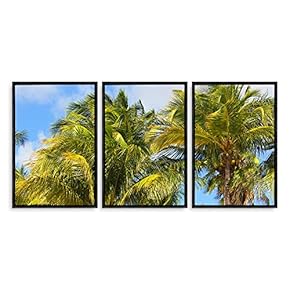 3 Piece Framed Canvas Wall Art for Living Room, Bedroom Vintage Tropical Palm Trees Canvas Prints for Modern Home Decoration Ready to Hang - 16"x24"x3 Panels
