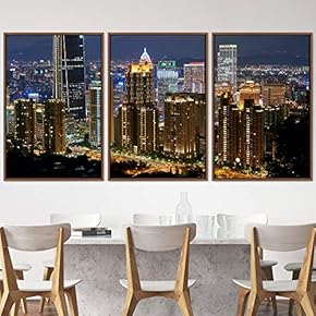signwin 3 Piece Framed Canvas Wall Art City...