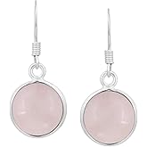 Natural Gemstone Round Shape Dangle Earrings for Women - 925 Silver Plated Lightweight & Comfortable Handmade Jewelry Earrings - Gift for Wedding Anniversary Valentine's Day