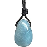 Luck Strings Aquamarine Gemstone Pendant Necklace – Genuine Blue Beryl Crystal Jewelry for Men & Women – Adjustable Wax Cotton Cord – Spiritual Healing & March Birthstone Gift