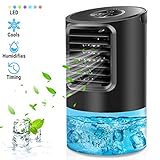 Portable Air Conditioner Fan, Mikikin Personal Space Air Conditioner Desk Fan Mini Evaporative Air Cooler Quiet Humidifier Cooling Fan with Handle, 7 Colors LED Lights, 3 Speeds for Home, Office, Room
