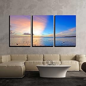 3 Piece Canvas Wall Art - Fantastic Sunset, Okinawa, Japan - Modern Home Art Stretched and Framed Ready to Hang - 16"x24"x3 Panels