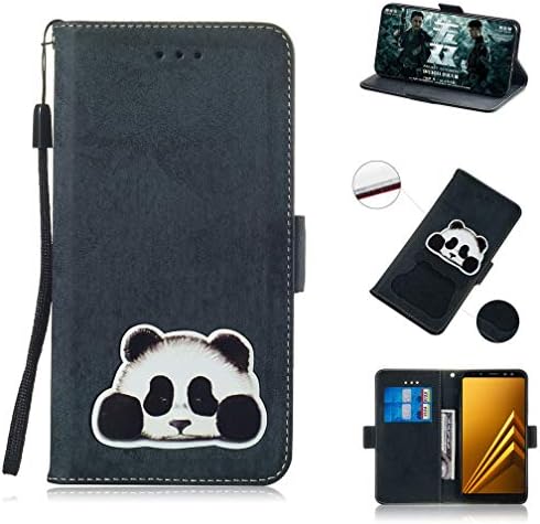 Metal Aluminum Pattern Case for Samsung Galaxy A8 2018 SM-A530W / SM-A530F / SM-A530N 5.6" Smartphone Protection Skins Cover Flip Premium PU Leather Retro Wallet Shell with Stand, Black