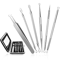 CHIMOCEE Professional Surgical Blackhead Remover Tools, Blemish and Splinter Acne Pimple Removal Kit, Come Done Extractor Tool for Whitehead, Pimples and Zit Popper Leather Case with Mirror, Pack of 6