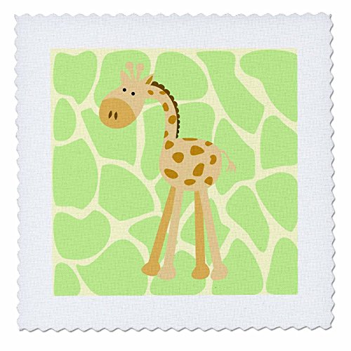 3dRose Cute Giraffe on Light Green Animal Print - Quilt Square, 12 by 12-Inch (qs_224226_4)