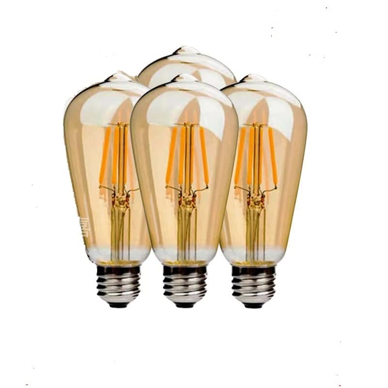 4 x 4 W LED E27 Bulbs Filament, Package of 4 Units, Vintage Lighting, 4 LED Bulbs 4 W (40 W Equivalent) with Edison Light Bulb, Warm White, 3000 K, Pear Shaped