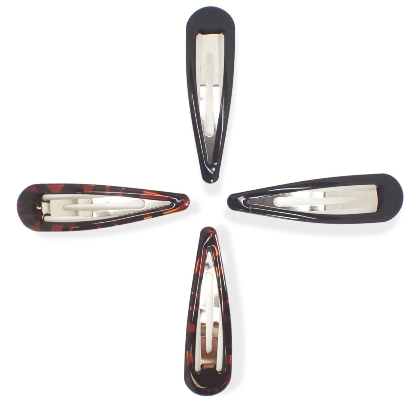 Topkids Accessories 4pc 7cm / 2.75" Large Hair Snap Clips Big Snap Clips Women Girls Kids Sectioning Slide Grip Fringe Styling Fine Hair Thick Hair Bendies Sleepies Epoxy (Black,Tort Brown)