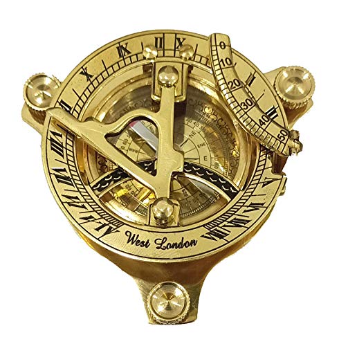 Solid Brass Sun Dial 3" Compass Nautical Decor Big Brass Triangle Compass with Adjustable Screw Legs