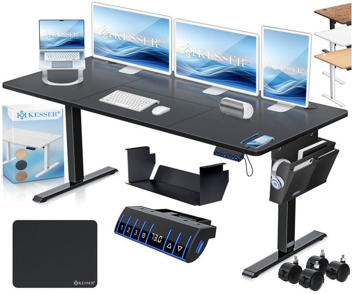 KESSER® höhenverstellbarer Schreibtisch elektrisch 160 x 70 cm, ergonomischer Steh-Sitz Tisch mit 3-Memory-Funktion, Stehtisch für Homeoffice, Inkl. Z