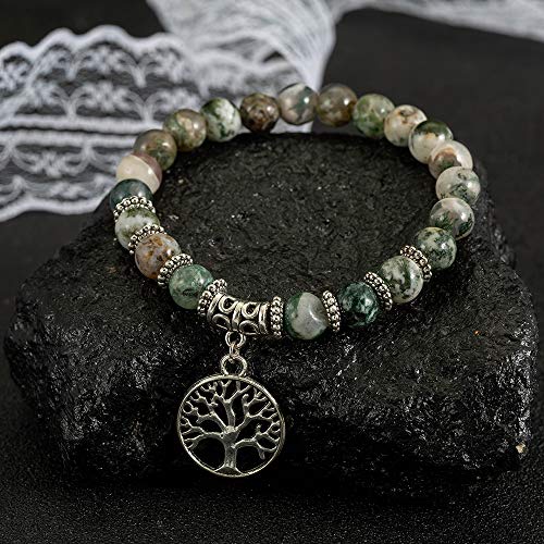 FANCY SHINY Gemstone Bead Bracelets Tree of Life Charms Yoga Healing Stone Bracelet Set for Women(Auatic Agate) - Thumbnail 2