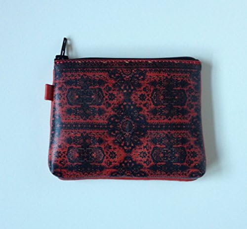 CHANGE PURSE with ANTIQUE TURKISH RUG PATTERN Zippered Coin Wallet Genuine Leather