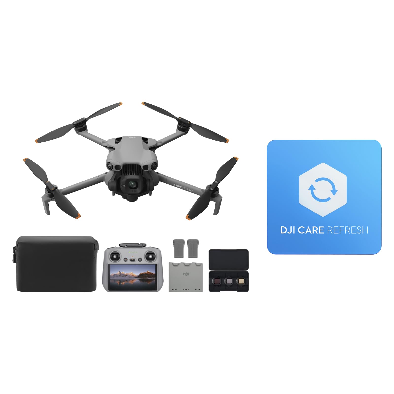 DJI Mini 5 Pro Fly More Combo mit DJI RC 2 und 1 Jahr Care (Automatisch Aktiviert), C0-Zertifiziert, 4K-Drohne für Anfänger, Drohne mit Kamera, 1-Zoll CMOS, Hinderniserkennung, 225°-Gimbal-Rotation