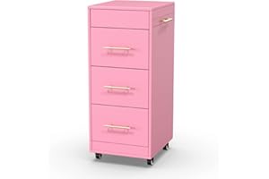 OMYSALON Wood Salon Trolley Cart with Wheels, Hair Cart Mobile Storage Cabinet, Hairdressing Styling Tools Organizer, Rolling Salon Station for Beauty Spa Barbershop Tattoo, Pink