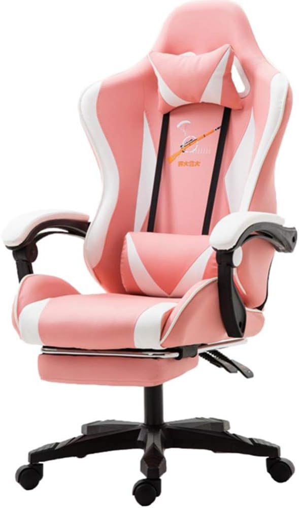 Gaming Chair Office Chair Desk Chair with Lumbar Support Flip Up Arms Headrest Swivel Rolling Adjustable Racing Computer Chair for Girls,Pink