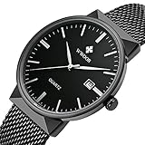 Outdoor Quartz Watch Men Military Stainless Steel Sport Analog Watches for Men All Black With Mesh Strap