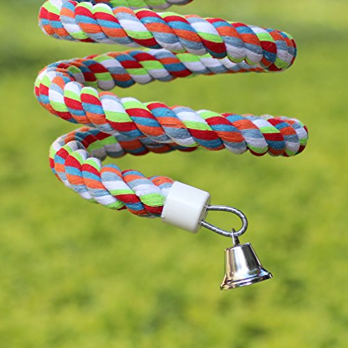 KINTOR Rope Bungee Perch Bird, 83inch Pure Natural Colorful Bead Cage Chewing Toys for Small Medium Parrot (83inch Length)