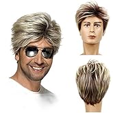 Baruisi 80s Mens Wig Blonde Short Wig Synthetic Cosplay Costume Halloween Wig for Fancy Dress