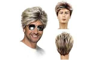 Baruisi 80s Mens Wig Blonde Short Wig Synthetic Cosplay Costume Halloween Wig for Fancy Dress