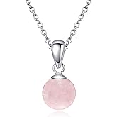 HUKKUN Moss Agate/Amethyst/Rose Quartz/Jade/Larimar/Opal Necklace Sterling Silver Natural Gemstone Ball Pendant Necklace Gemstone Jewelry for Women