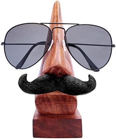 Witty Hand Carved Wooden Eyeglass Spectacle Holder with an Amusing Mustache Home Decorative Diwali Gift & Christmas Thanksgiving Gifts