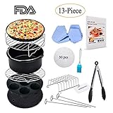Air Fryer Accessories 13pcs Fits all 3.7QT- 4.2QT - 5.3QT for Gowise Phillips and Cozyna - Non-stick Barrel/Pan, Stainless Steel Holder, Silicone Mat, Cookbook Included