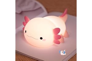 KANGTEN CHEN Cute Axolotl Night Light for Kids Bedroom, Animal Silicone Nursery Night Lamp Touch Control Nightlights USB Rechargeable Bedside Lamp for Baby Children Toddlers Girls Gift (pink Axolotl 1)