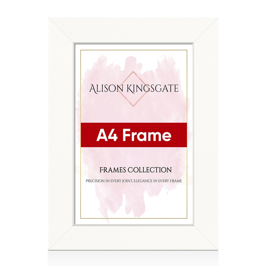Alison Kingsgate Modern A4 White Picture Frame - Engineered Wood Photo Frame with Shatterproof Perspex Front - Ideal for Posters, Certificates & Artwork — image 1