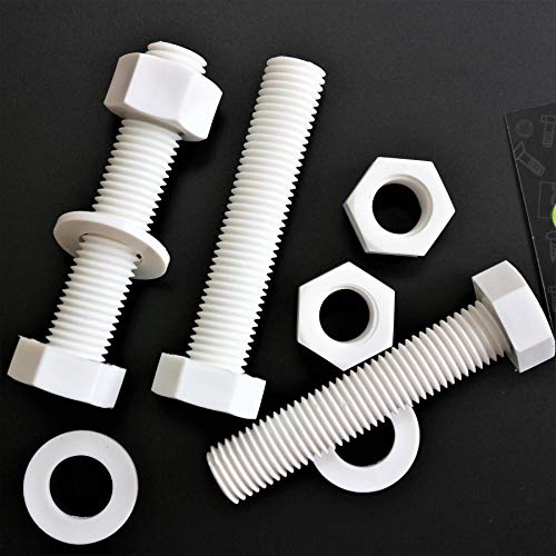 5x White Hexagon Head Screws Polypropylene