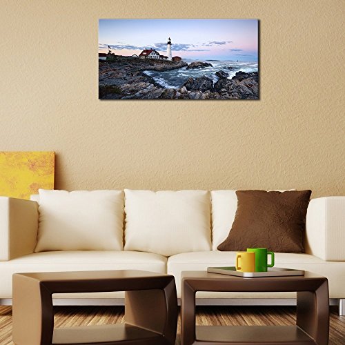 Wieco Art Portland Lighthouse Canvas Prints Wall Art Ocean Sunset Beach Seascape Pictures Paintings for Living Room…