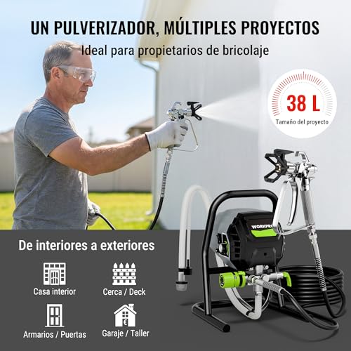 WORKPRO Electric Airless Paint Sprayer 700W, Painting Machine with 3 Adjustable Pressure Levels, Flow Rate 1.2 L/min, Max 200 Bar, for Home, Garden and Industrial Use