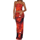 Goafuliy 2 Piece Skirt Sets for Women Summer, Floral Sleeveless Tube Top Bodycon Maxi Skirts Y2k Vacation Going Out Outfits