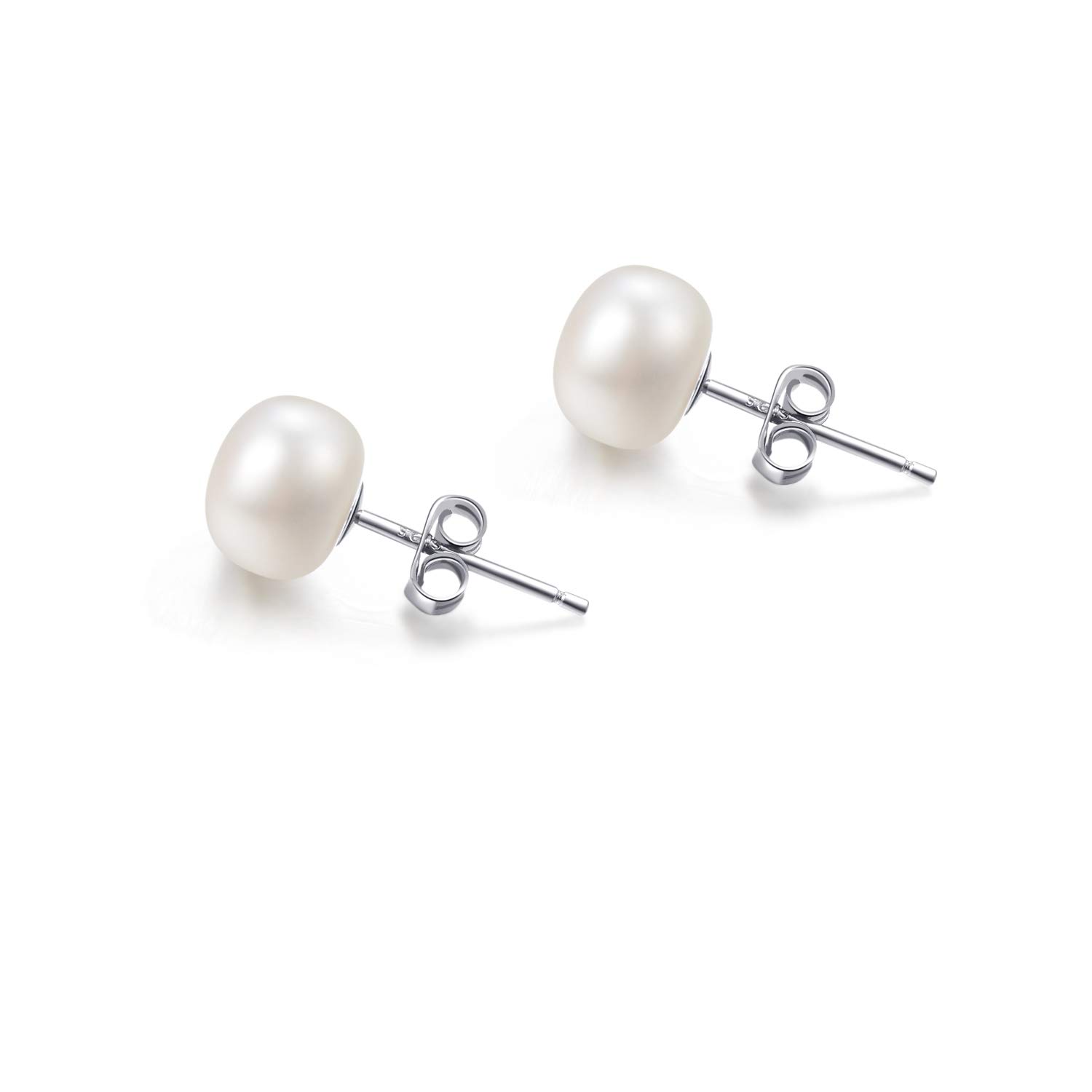 Small 6MM White Real Pearl Earrings 925 Sterling Silver Button Freshwater Cultured Pearl Stud Earrings