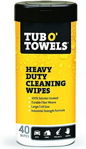 Tub O Towels HeavyDuty 7" x 8" Size MultiSurface Cleaning Wipes, 40 Count Per Canister
