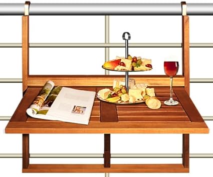 Balkontisch aus Holz, Schnappbefestigung zum Hängen, für Balkon oder