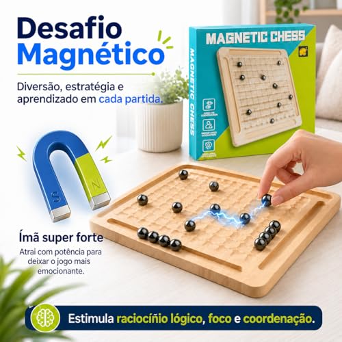 Jogo De Xadrez Magnético de Madeira, Jogo de Ímã, Jogo de Estratégia Magnético de Mesa, Presentes para Crianças, Jogos para a Família, Jogos Educativos para Crianças e Adultos