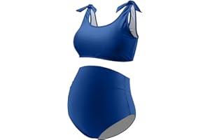 GINKANA Maternity Bikini Set Two Piece Pregnancy Swimsuit Tie Shoulder Straps High Waist Swimwear Pregnancy Bathing Suits