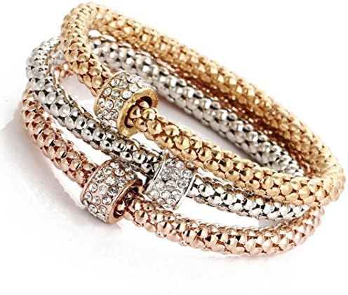 Bracelet,kaifongfu 3pcs Charm Women Bracelet Gold Silver Rose Gold Rhinestone Bangle Jewelry Set Valentine Bracelet (C)