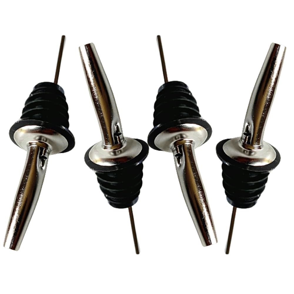 Spirits Pourer, 4-Pack Stainless Steel Freeflow Liquor Pourer with Tapered Spout - Bottle Pourers for Wine and Liquor