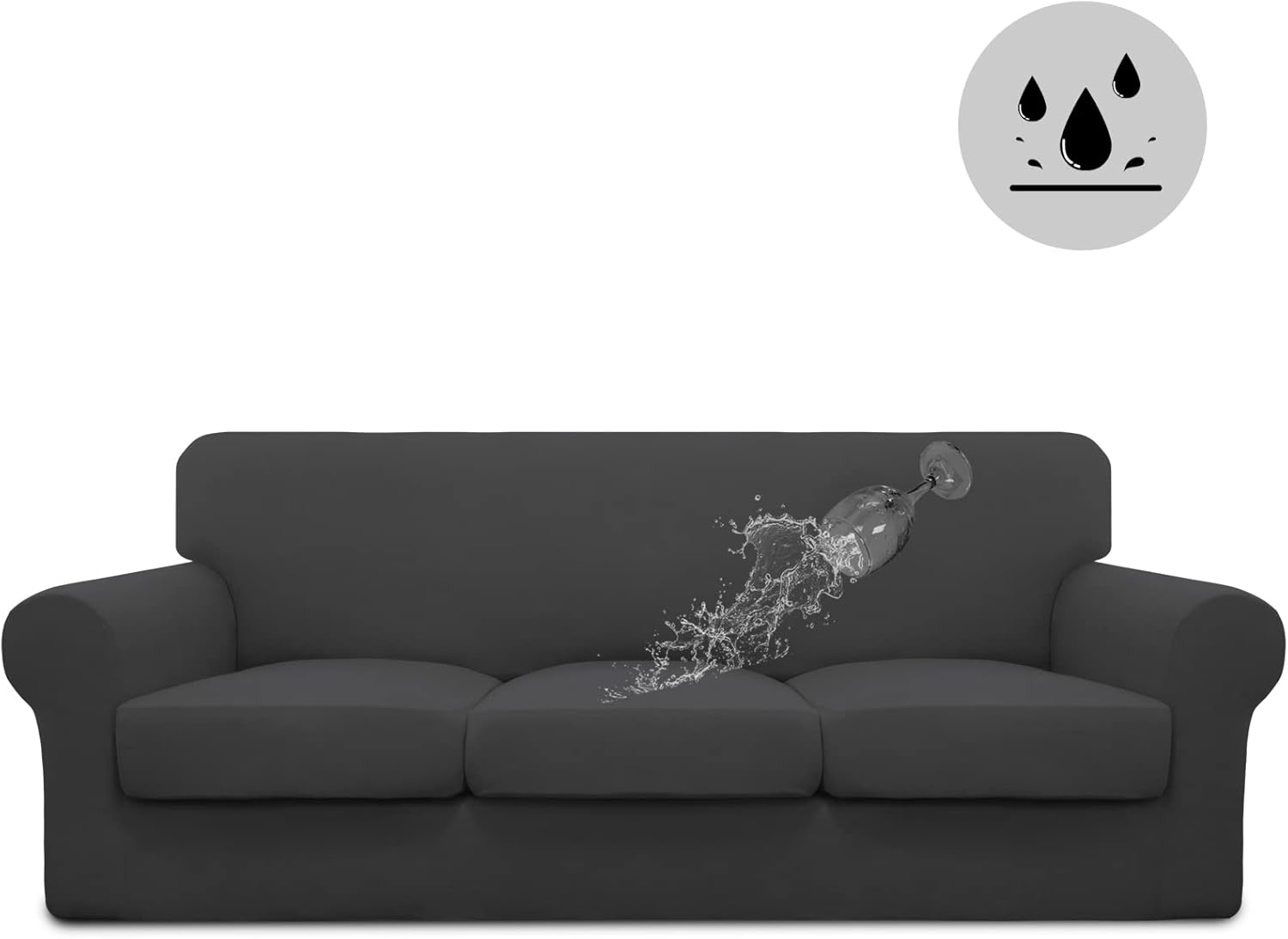 Slipcovers - Easy-Going 100% Dual Waterproof 4 Pieces Stretch Soft Couch Cover for Dogs, Sofa Slipcover for 3 Separate Cushion Couch Leakproof Furniture Protector for Kids, Pets Dark Gray