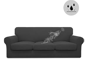 Easy-Going 100% Dual Waterproof Stretch Soft Couch Cover for Dogs, Sofa Slipcover for 3 Separate Cushion Couch Leakproof Furniture Protector for Kids, Pets Dark Gray