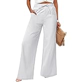 JEKAOYI Women's Casual Linen Wide Leg Pants with Pockets Boho Palazzo High Waisted Drawstring Lounge Trousers