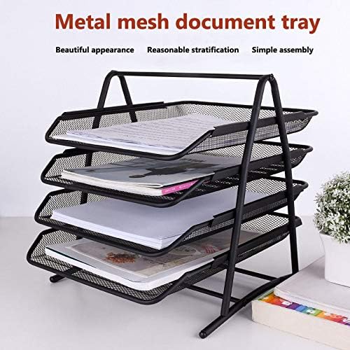 Wire Mesh Letter Tray 4 Tier Filing Trays Holder Office Desktop Document A4 Paper File Storage Desk Organiser Mesh Filling Home Office School Scratch-resistant stretchable Easy to assemble Black - Image 5