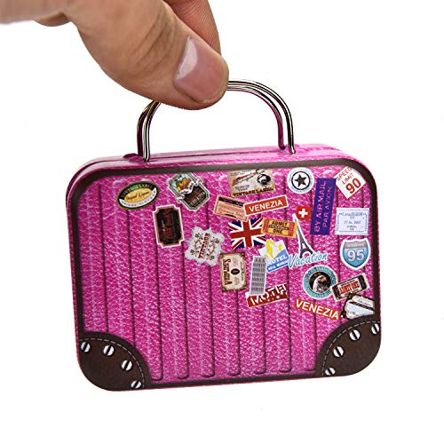 Monrocco 5PCS Mini Small Iron Vintage Cartoon Tin Box Suitcase Handbag Small Rectangular Candy Box Tin Container Jewelry Coin Storage - Thumbnail 4